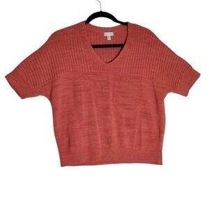 Garnet Hill Orange Cotton Linen Blend Short Sleeve Sweater Oversized XS